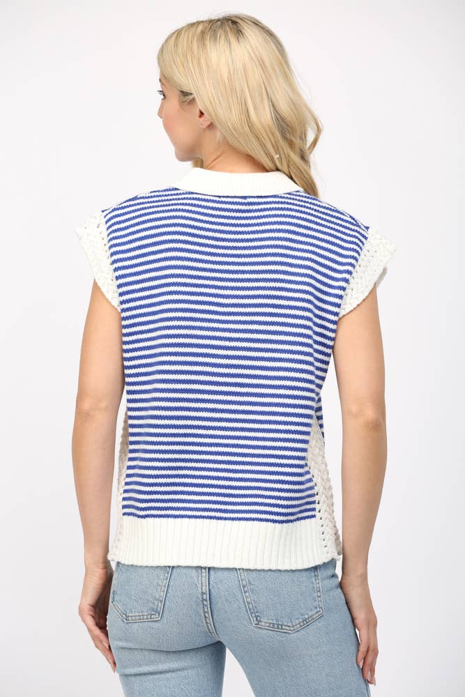 Stripe Collared V-Neck Sweater Vest