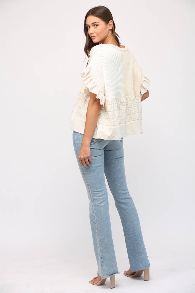 Patchwork Flutter Sleeve Sweater