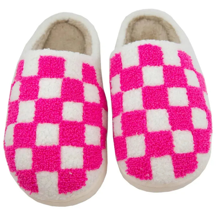 Hot Pink Checkered Patter Slippers