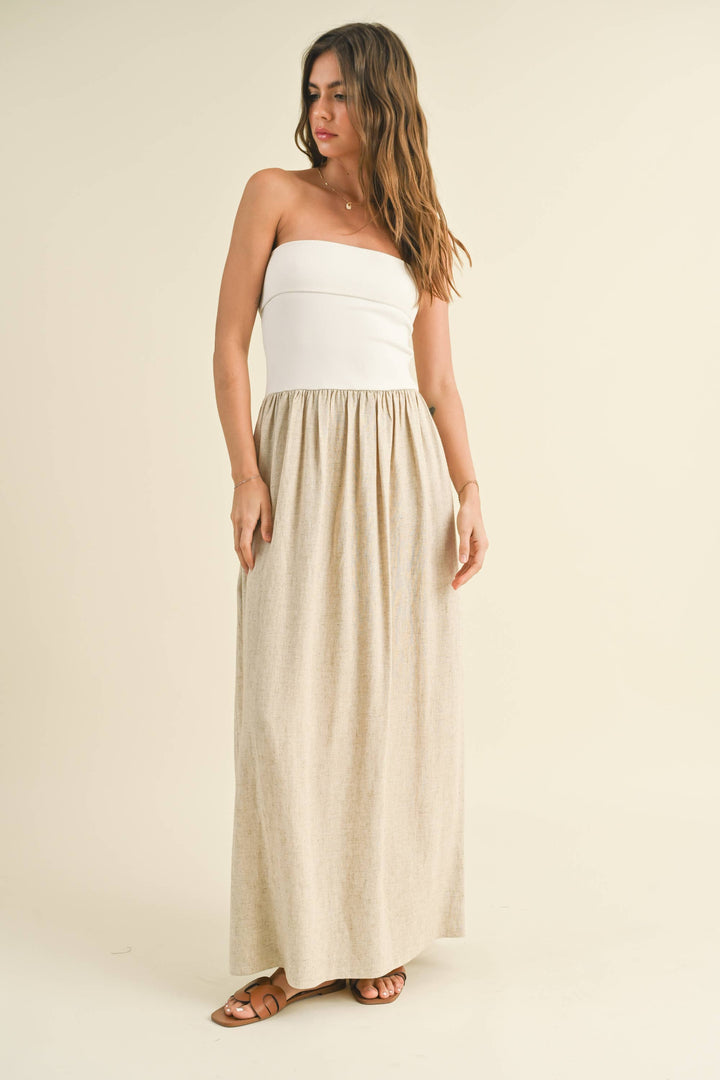 Linen With Ribbed Knitted Top Combo Dress