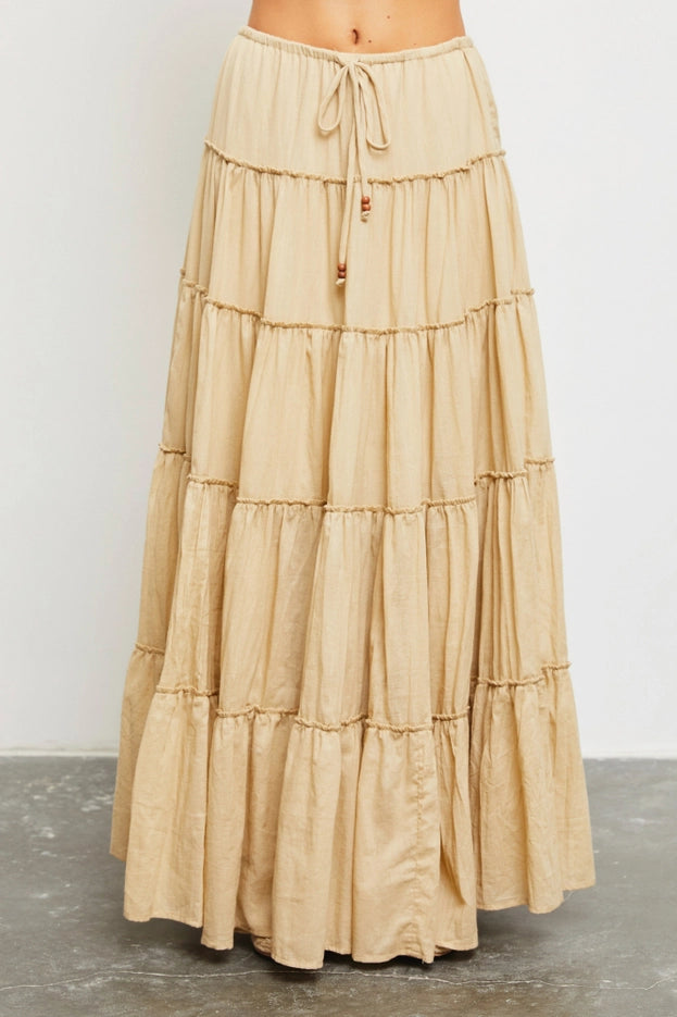 Drawstring Detail Tiered Maxi Skirt