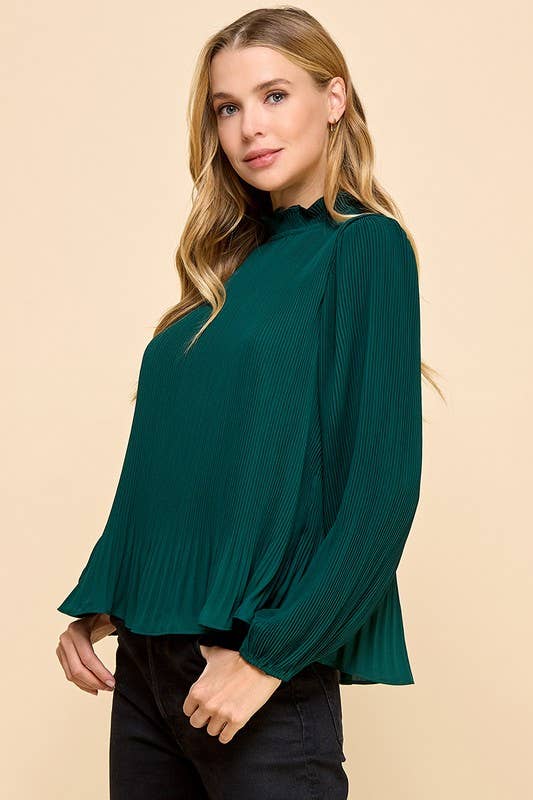 Pleated Construction Mock Neckline Top