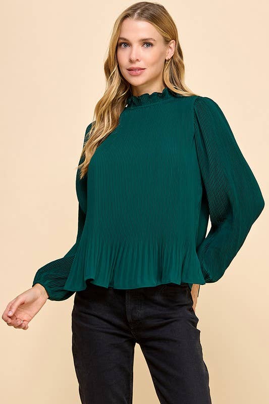 Pleated Construction Mock Neckline Top