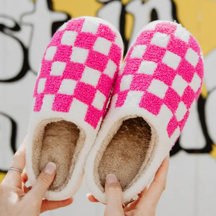 Hot Pink Checkered Patter Slippers