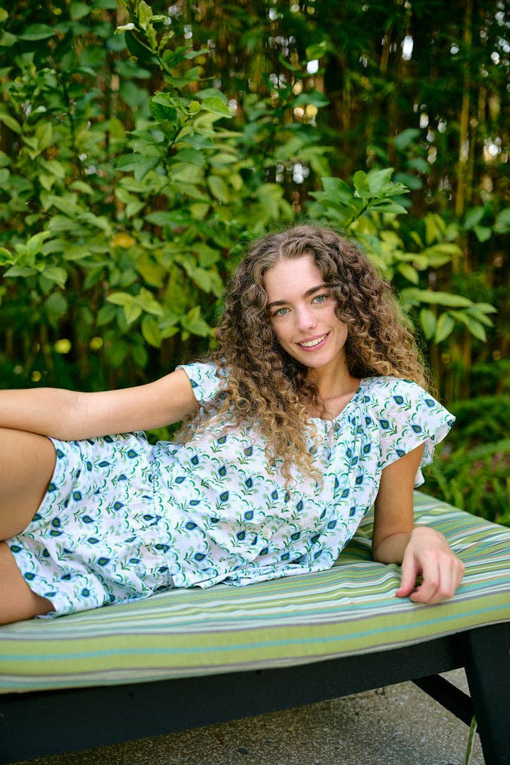 Brooks Avenue Ivy Flutter Sleeve Pajama Set Short - Rosemary White