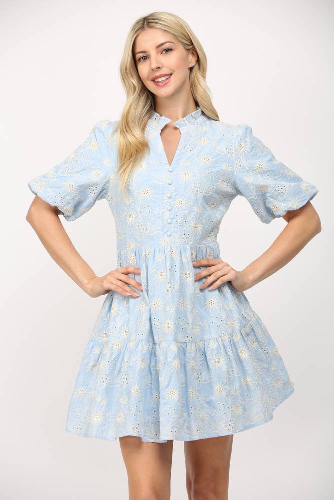 Broderie Short Puff Sleeve Dress