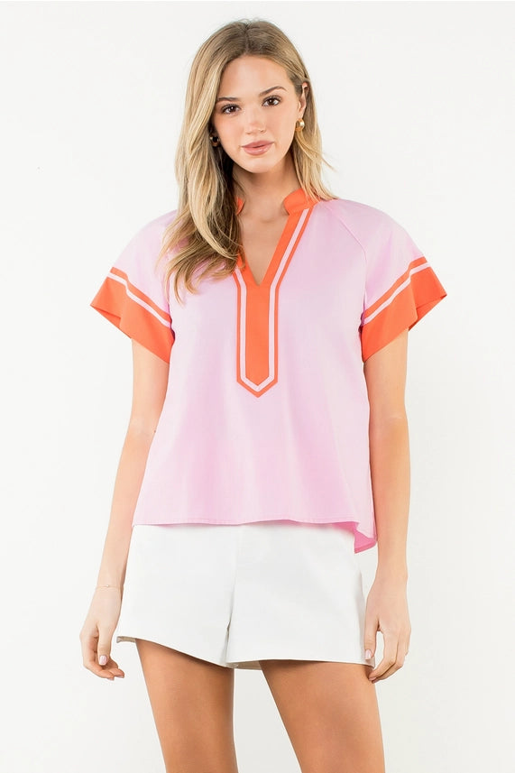Contrast Trim Short Sleeve Top