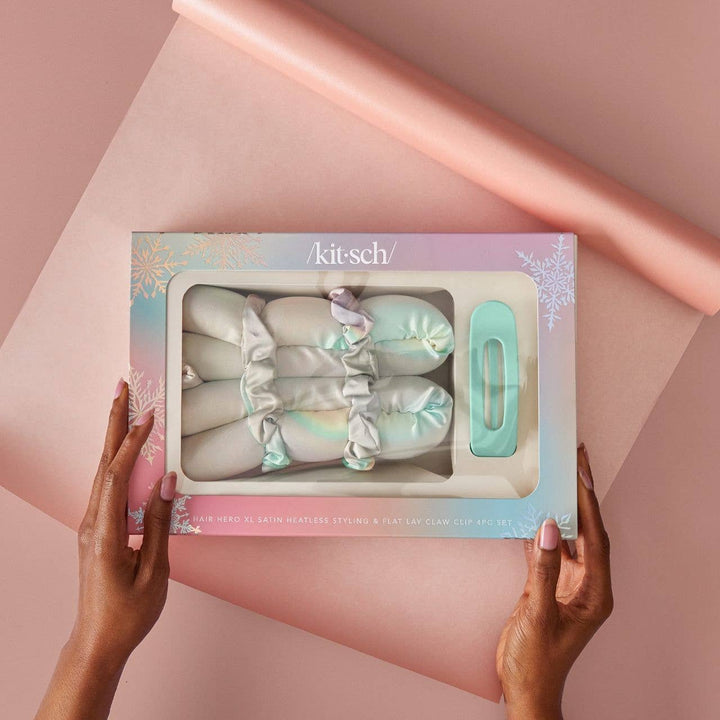 KITSCH Holiday XL Satin Heatless Styling & Flat Lay Claw 4pc Set