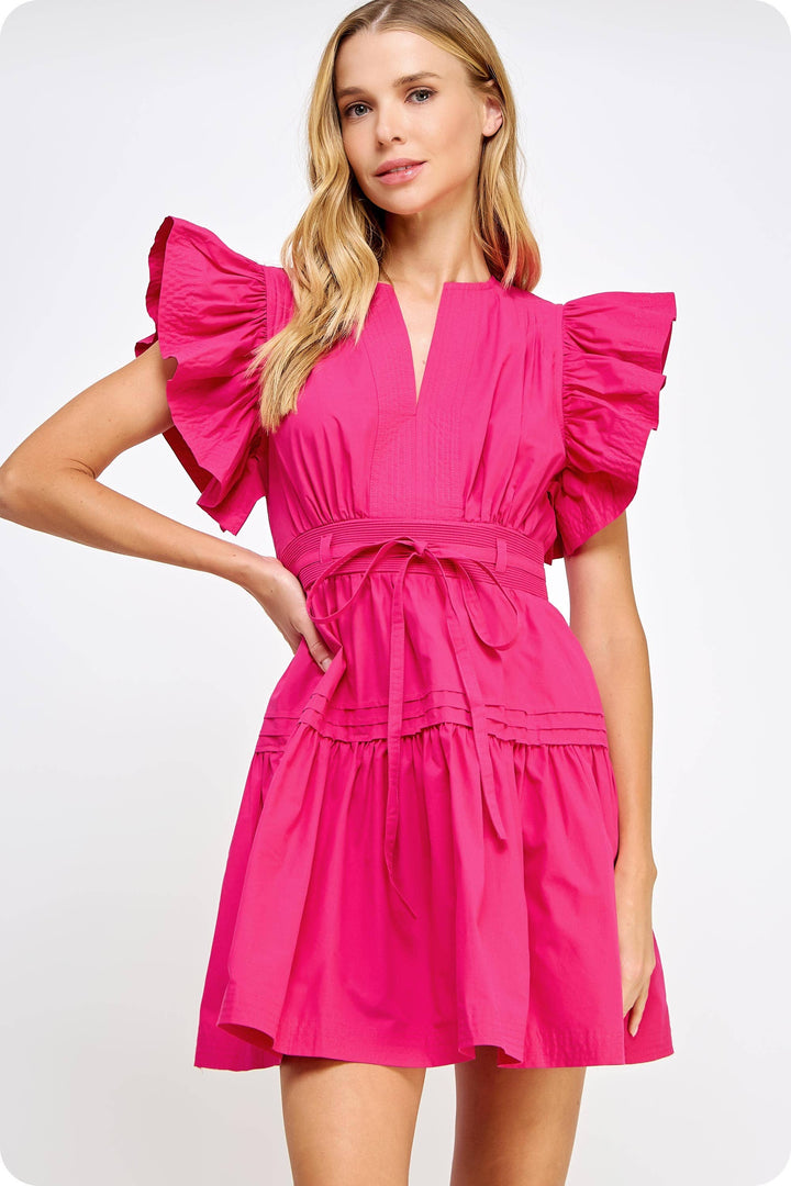 Flutter Sleeve Poplin Mini Dress