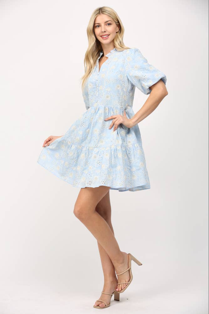 Broderie Short Puff Sleeve Dress