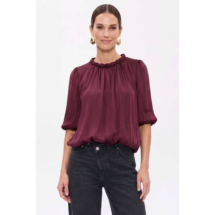 Round Neckline Accent Billowy Blouse
