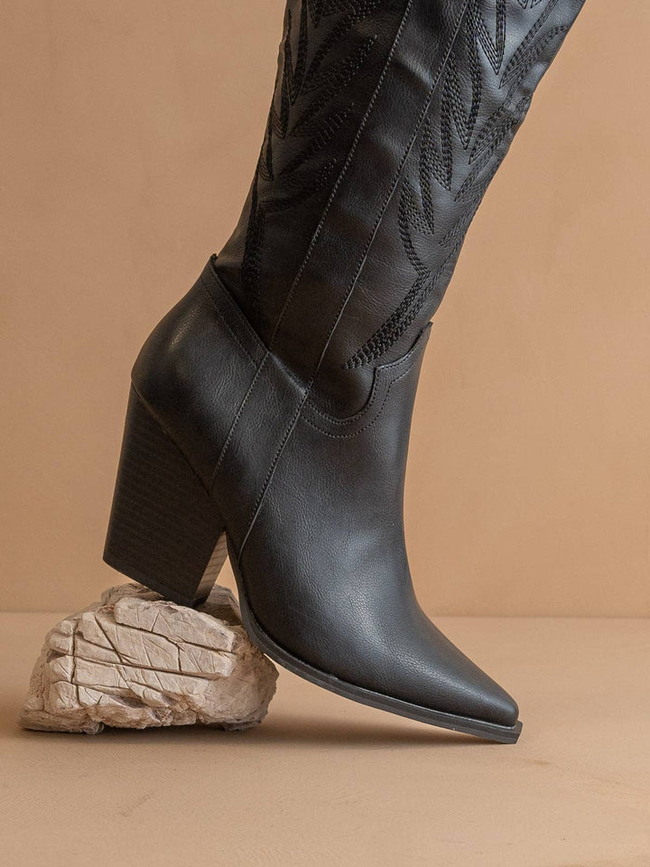 The Bronco Black | Knee High Cowboy Western Boot