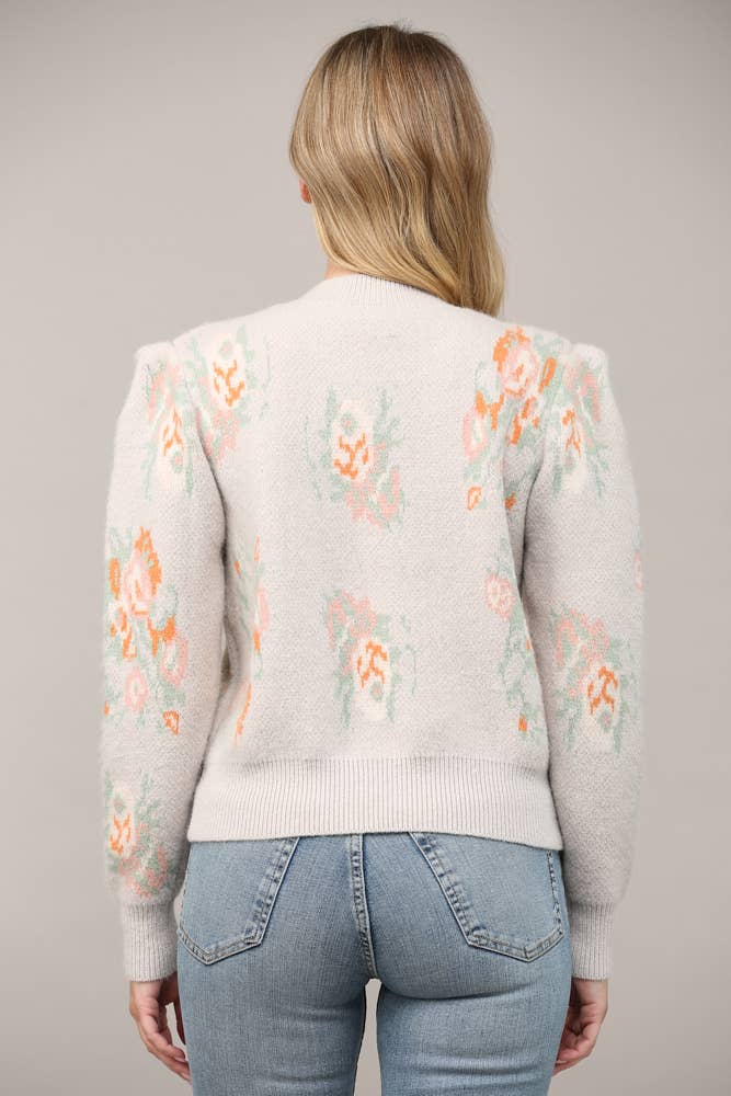 Jacquard Knit Puff Sleeve Sweater