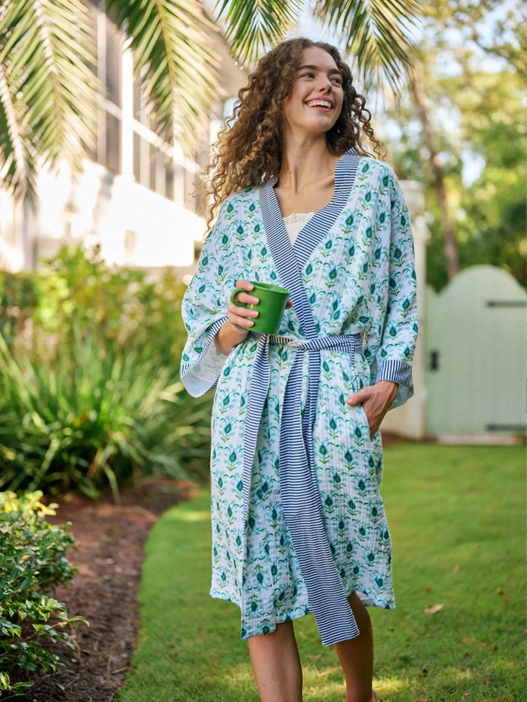 Brooks Avenue Rosemary Blue & White Bathrobe