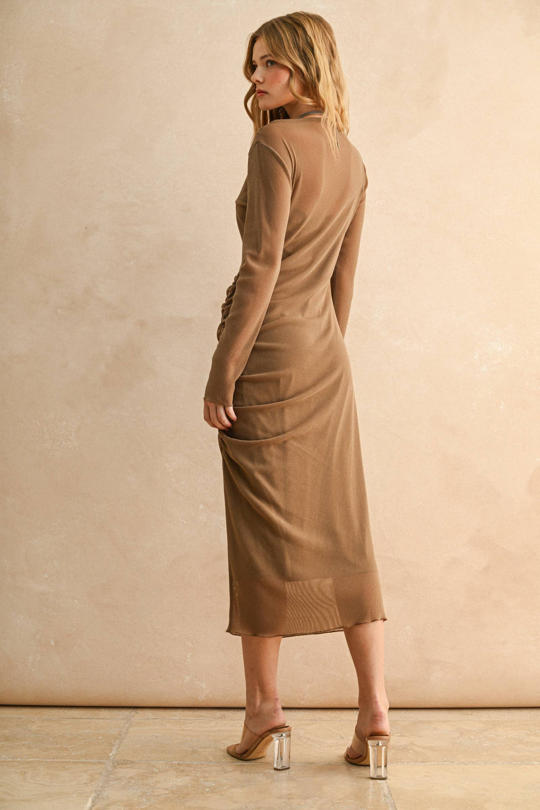 mesh draped dress Silk fine crystal mesh draped gown adorned with silk crystal teardrops