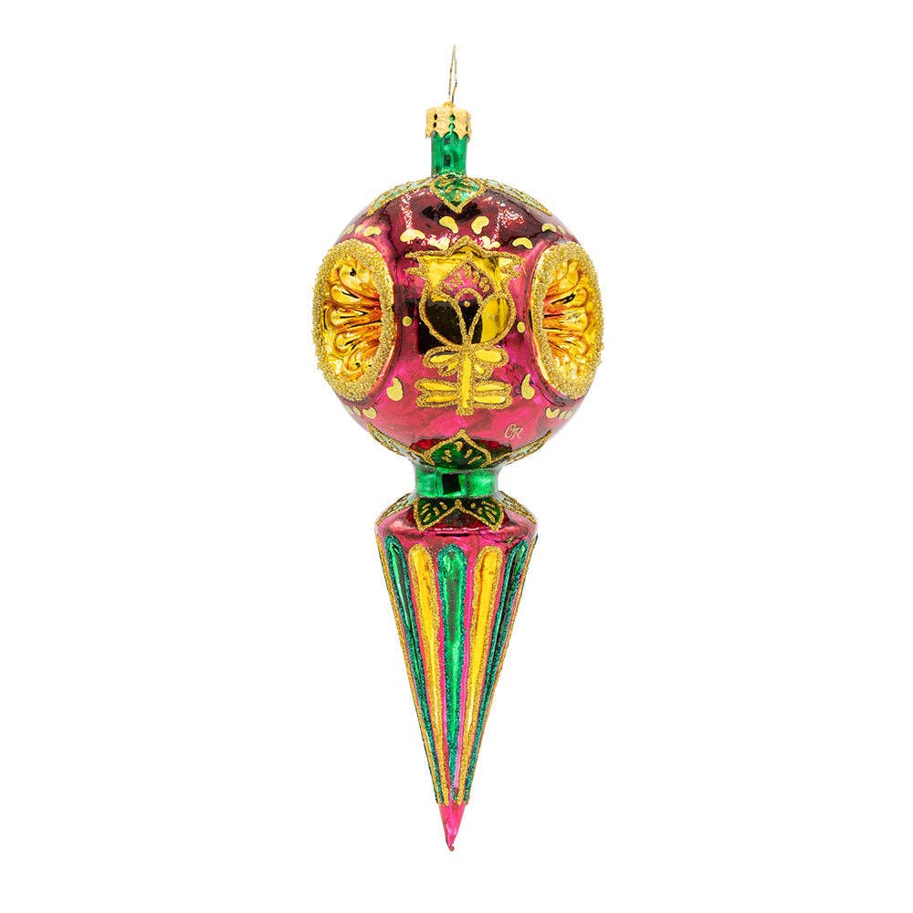 Holiday Glass Ornament – Golden Fluted Spire