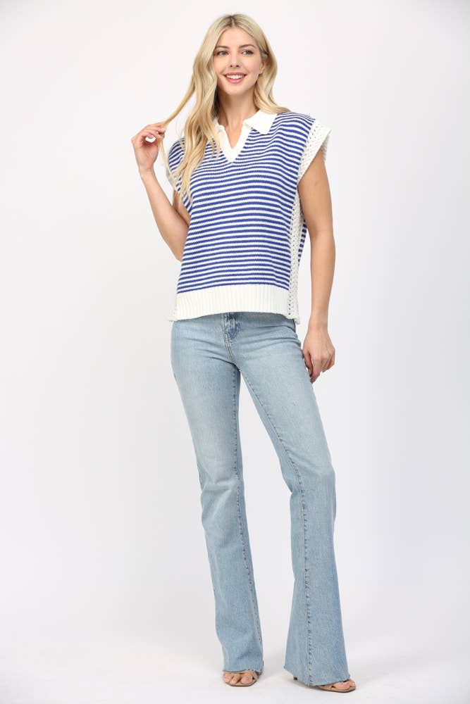 Stripe Collared V-Neck Sweater Vest