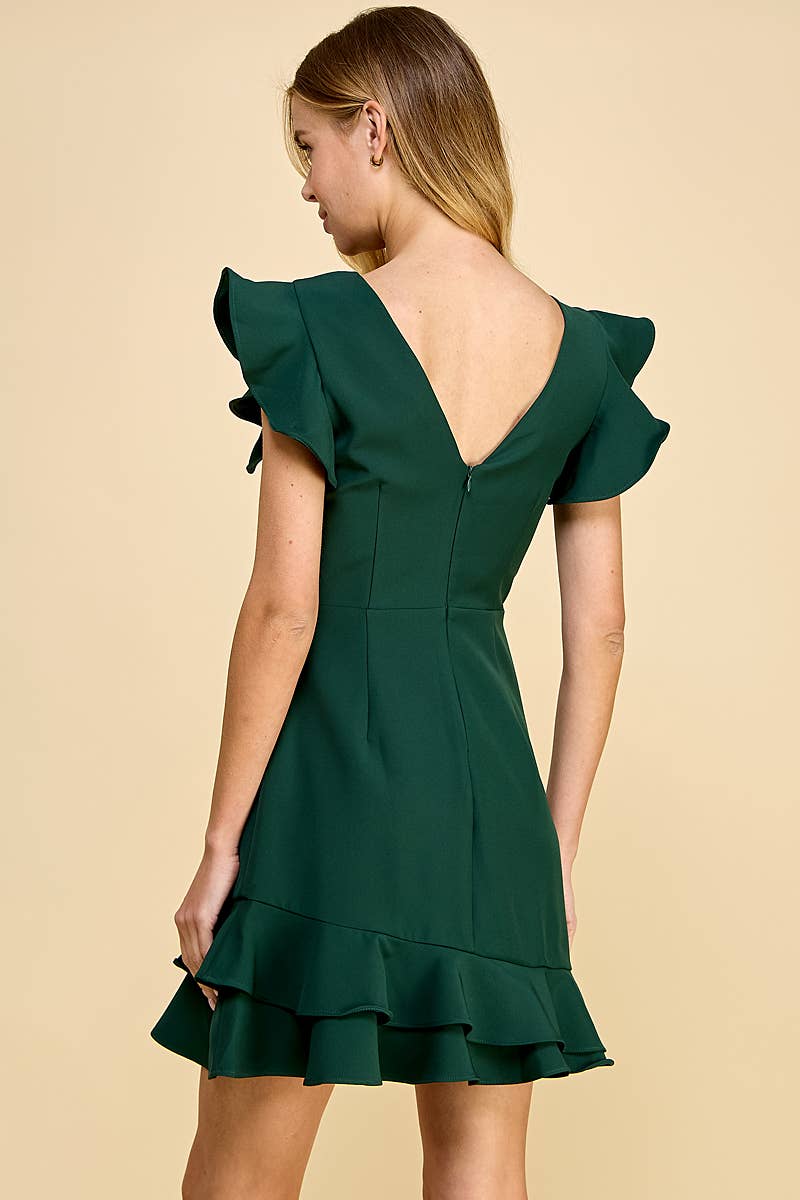 V-Back Ruffled Dress