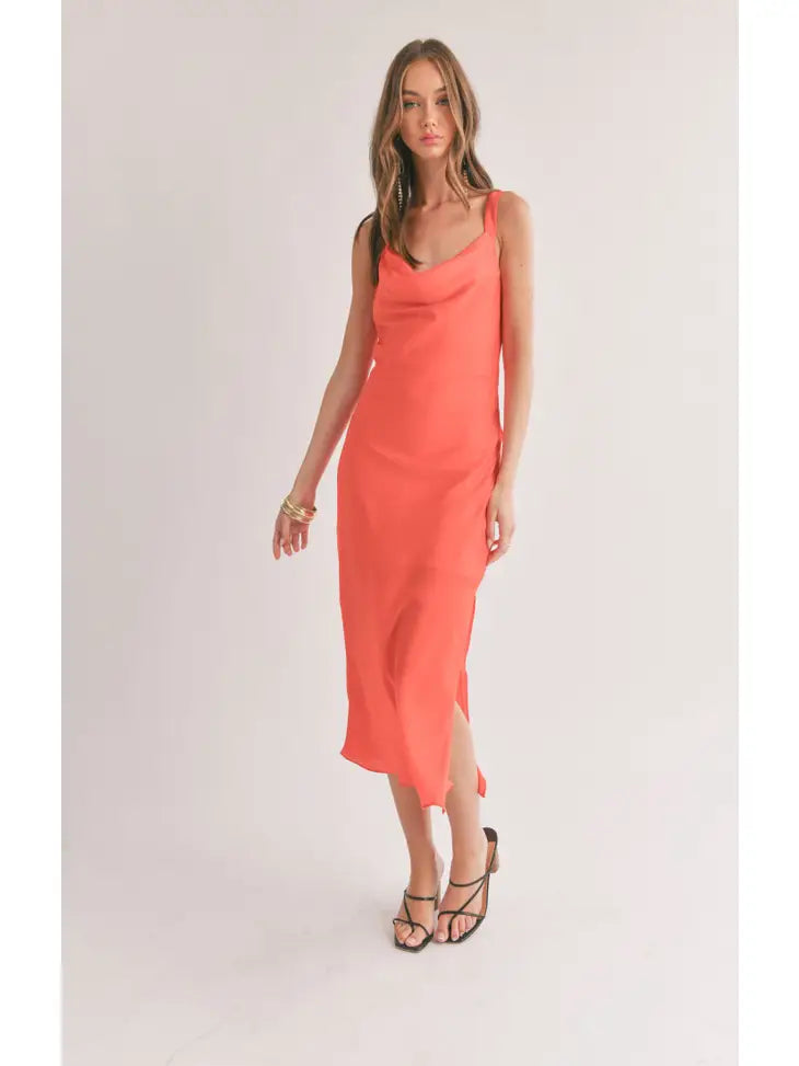 Silk Low Cowl Back Midi Dress