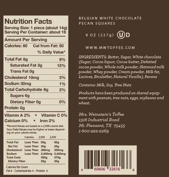 Mrs. Weinstein's Toffee - 8 oz Belgian White Chocolate Pecan Toffee Squares