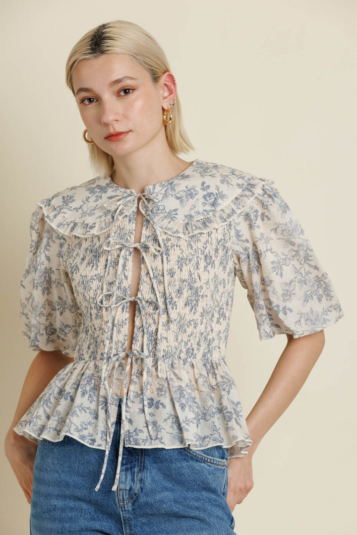Toile Print Collar Blouse