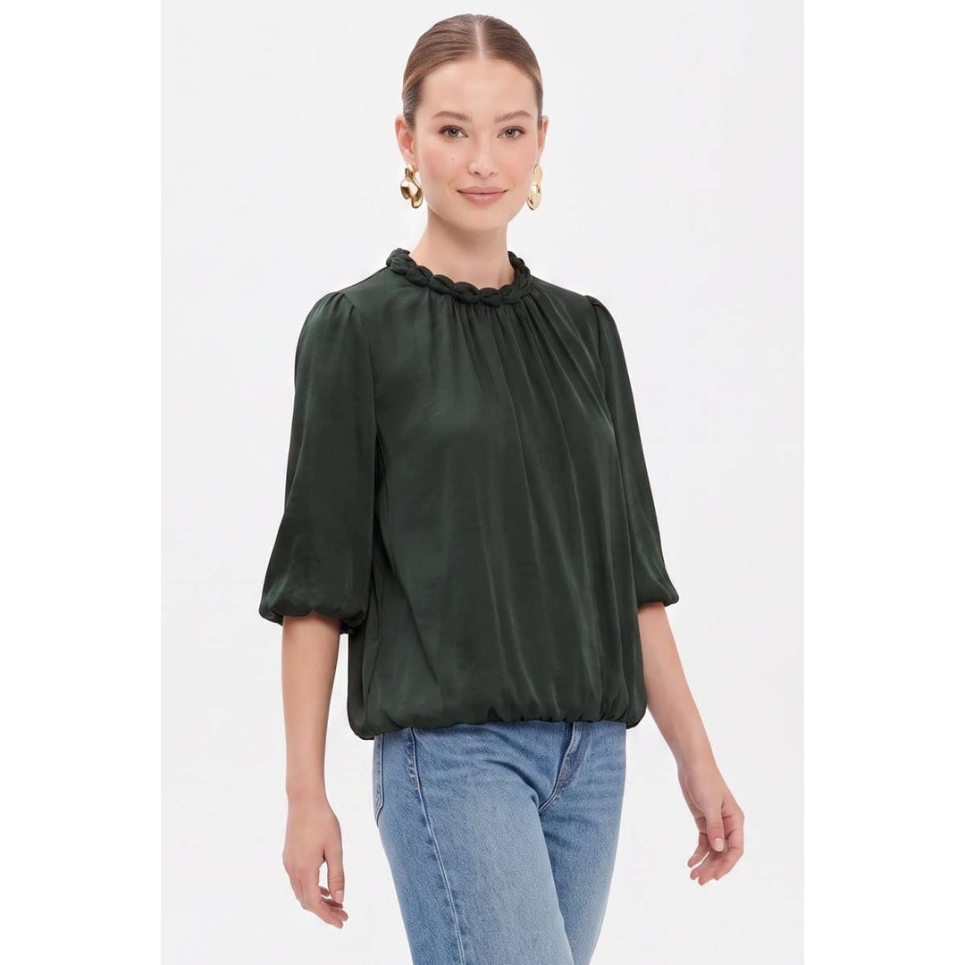 Round Neckline Accent Billowy Blouse