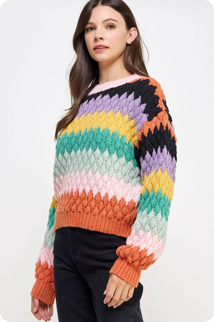 Honeycomb Textured Color Block Sweater