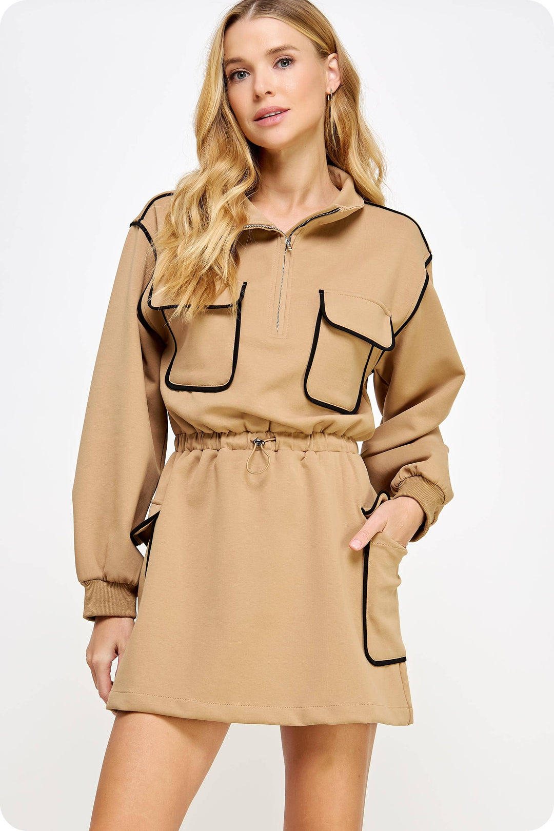 Piping Contrast Cargo Mini Dress