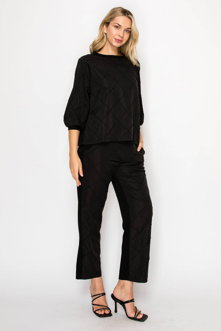 Jamila Stetch Knit Pointe with Textured Woven Pants