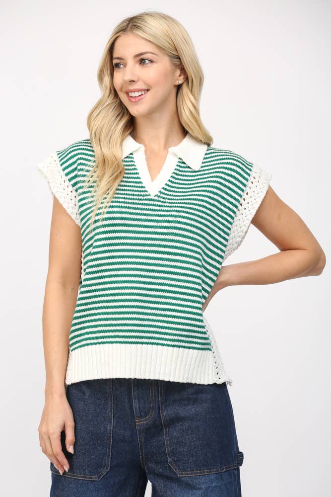 Stripe Collared V-Neck Sweater Vest