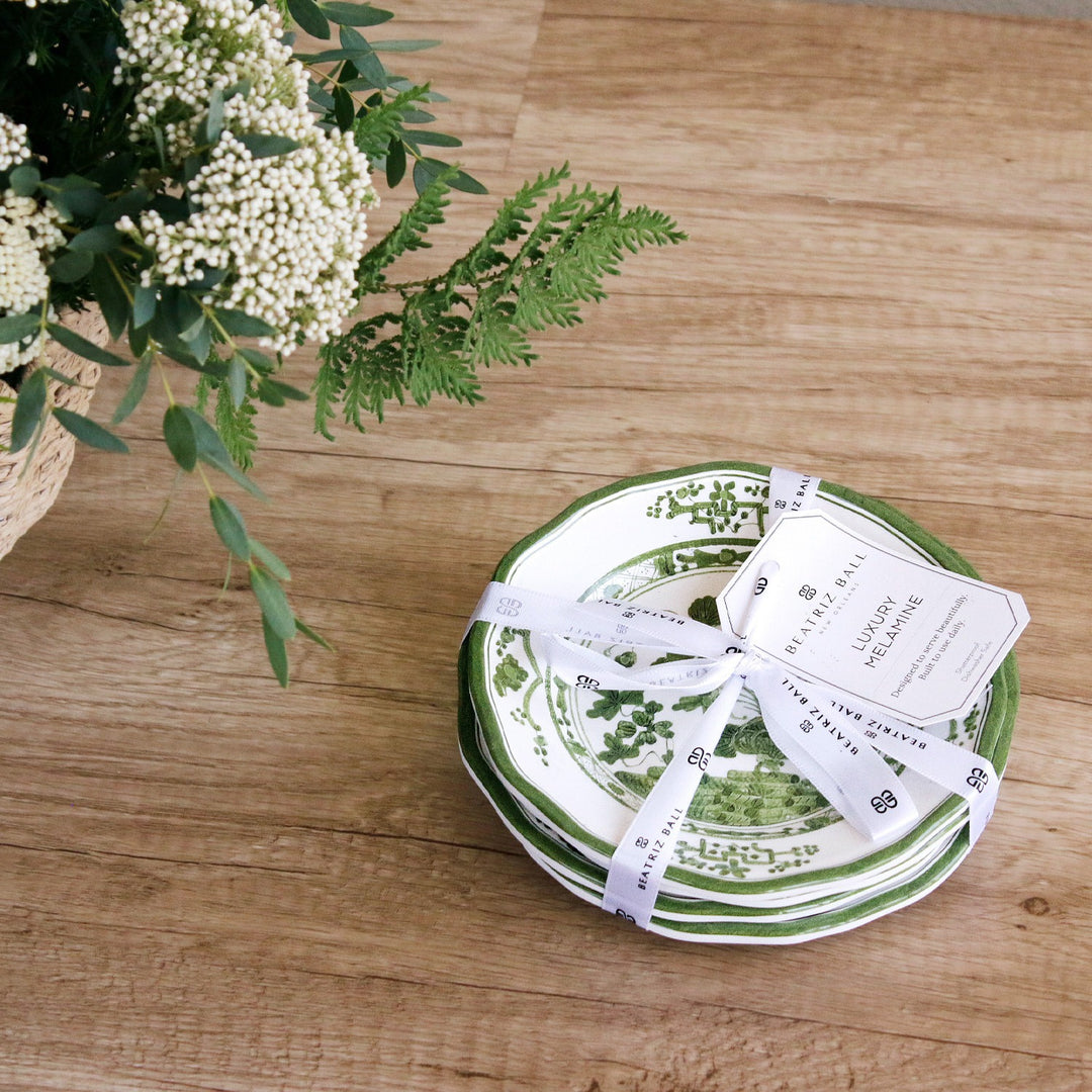 VIDA Faenza Appetizer Plate Set of 4 (Green and White)