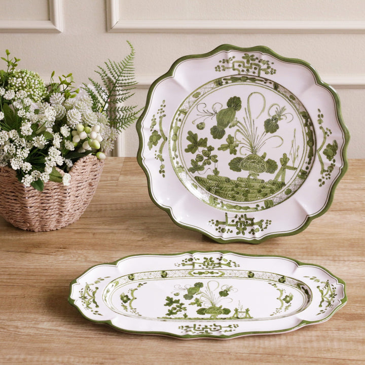 VIDA Faenza Long Rectangle Tray (Green and White)