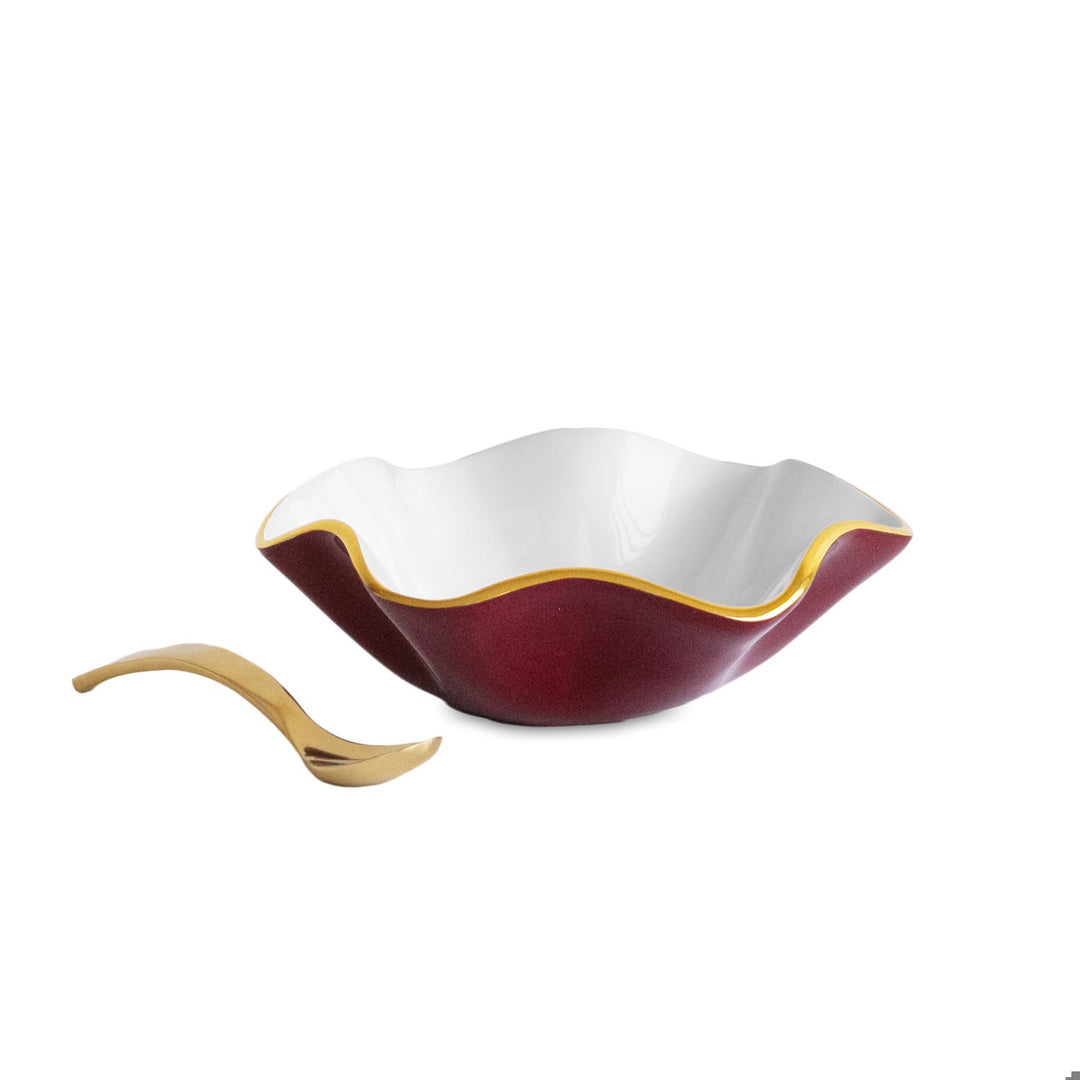 ENCANTO Carola Small Round Bowl w/spoon (Bordeaux and White)