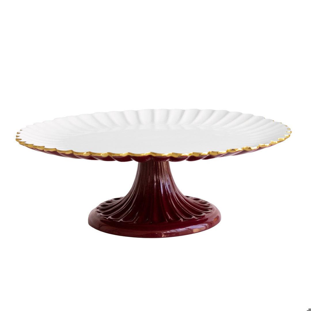 ENCANTO Vienna Pedestal Cake Plate (Bordeaux and White)