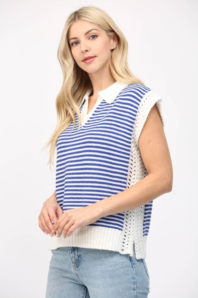 Stripe Collared V-Neck Sweater Vest