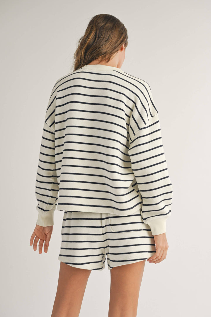 Striped Terry Fabric Half Button Top