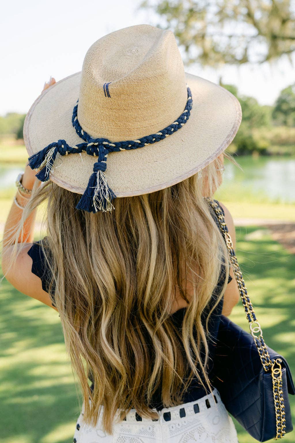 Tipsy Threads - Natural Palm - Navy & Gold Braid