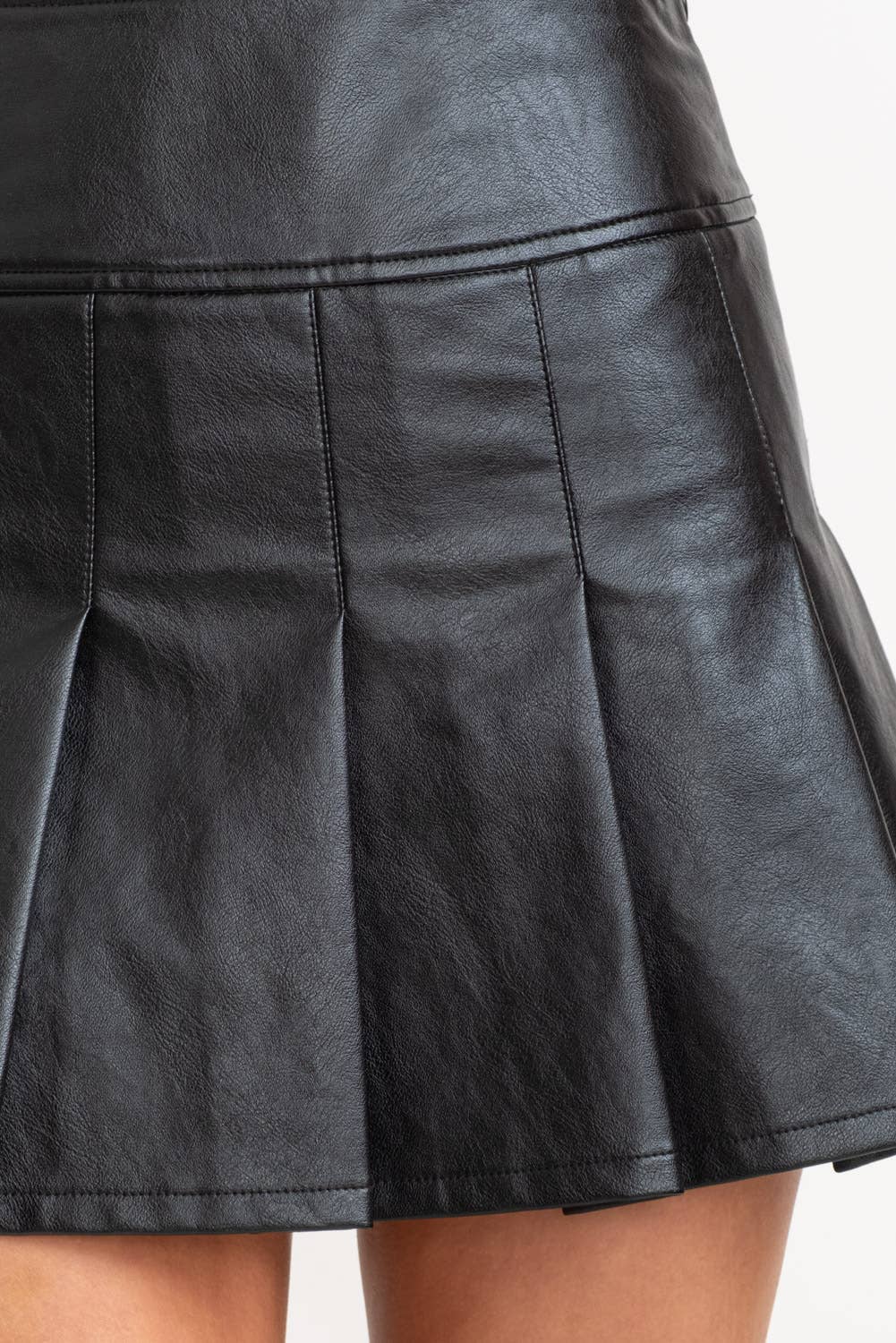 Leather Pleated A-Line Skirt