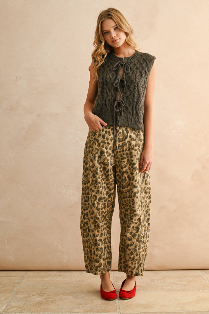 Leopard Printed Barrel Pants