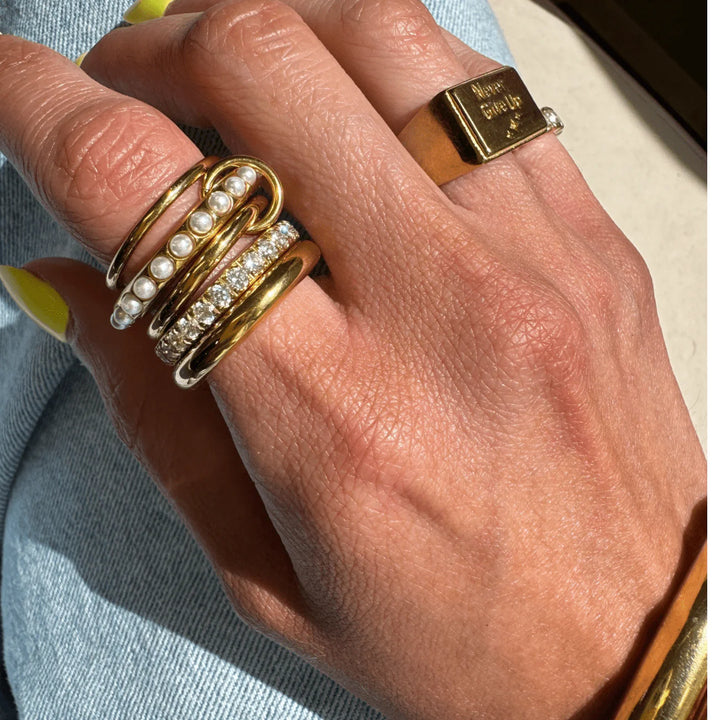Avery Pearl Stacked Gold Ring