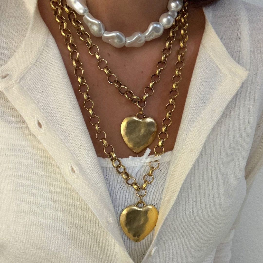 Puffed Heart Short Necklace