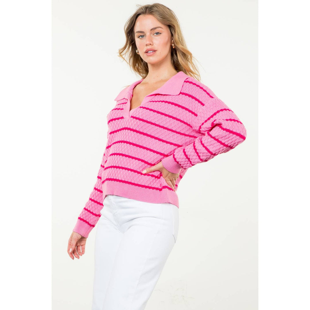 Striped Textured Knit Sweater