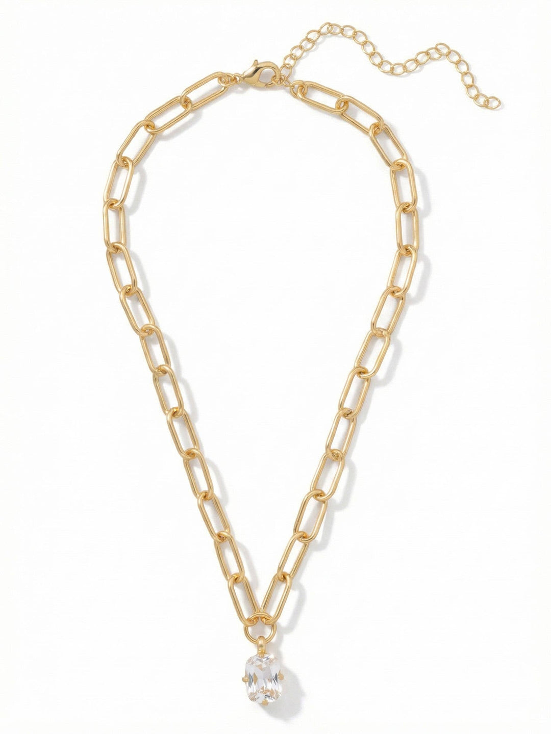 10k Gold Plated Chunky Paperclip Chain & Crystal Necklace