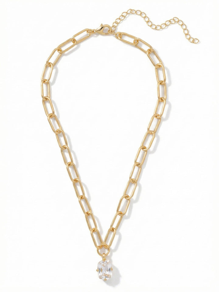10k Gold Plated Chunky Paperclip Chain & Crystal Necklace