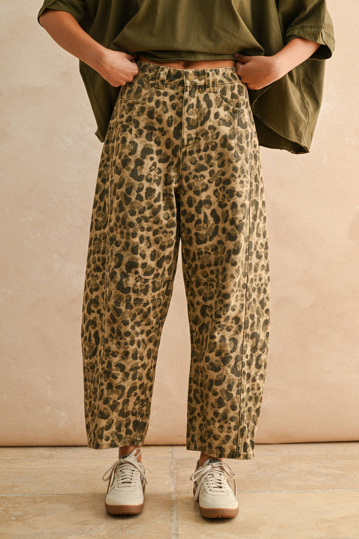 Leopard Printed Barrel Pants