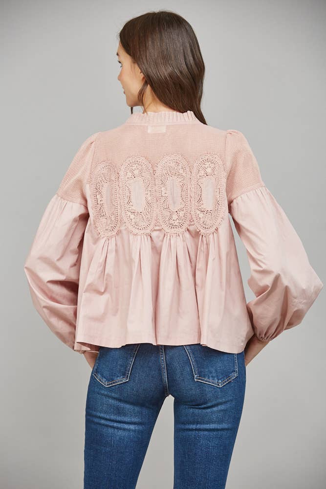 Lace Applique Detail Long Sleeve Blouse