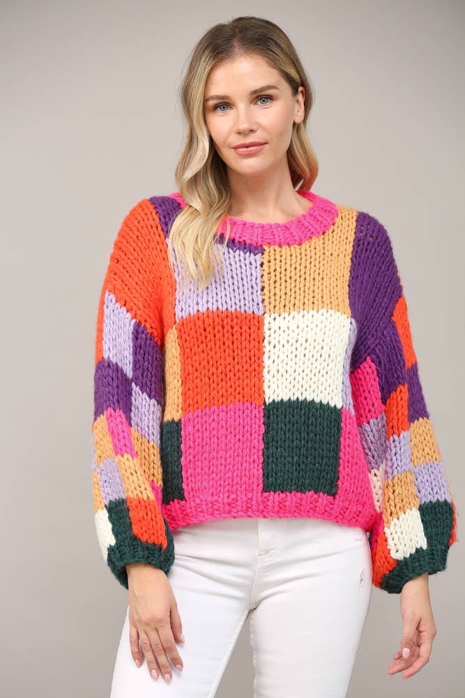 Colorblock Chunky Crochet Sweater