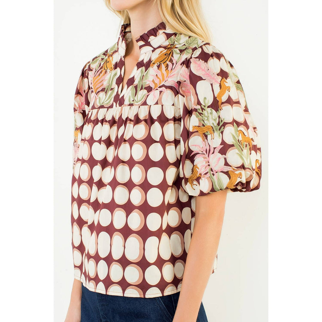 Puff Sleeve Embroidery Top