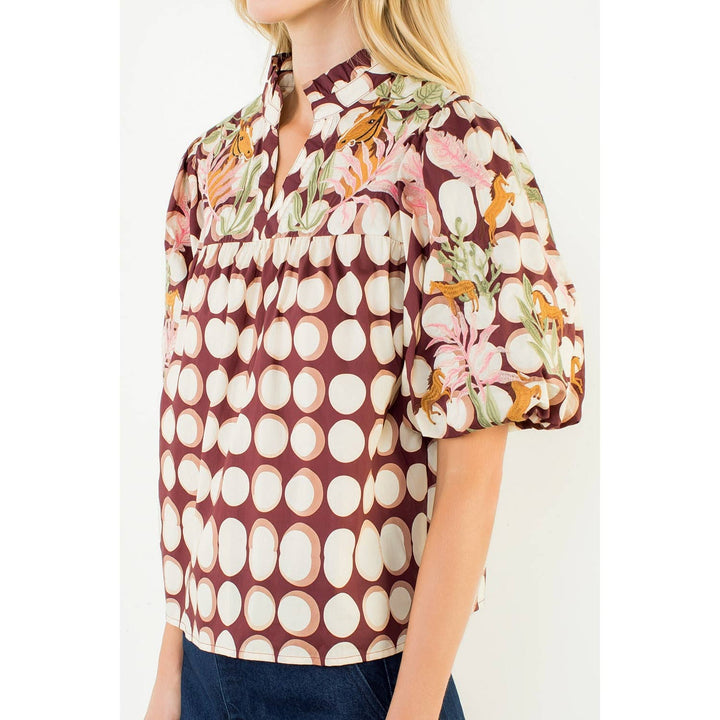 Puff Sleeve Embroidery Top
