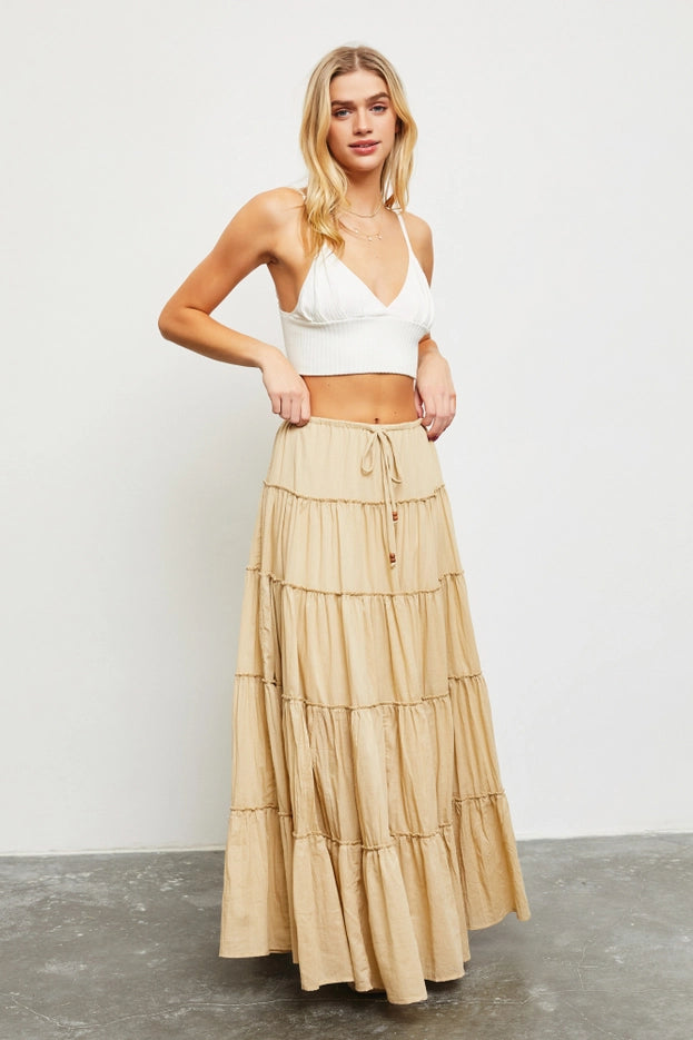 Drawstring Detail Tiered Maxi Skirt